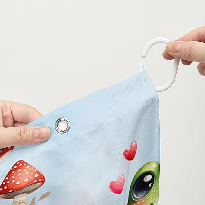 AILONEN Cartoon Frog Shower Curtain,Green Frog with Red Mushroom Roses Bathroom Curtain for Kids Boys Girls,Kawaii Amphibian Animal Waterproof Fabric Shower Curtains for Bathroom,36" W*72" H