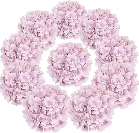 Flojery Silk Hydrangea Heads Artificial Flowers Heads with Stems for Home Wedding Decor,Pack of 10 (Violet)