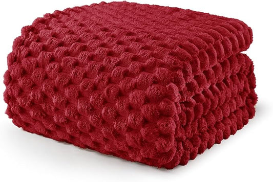 Exclusivo Mezcla Twin Size Soft Fleece Blanket, 60x80 Inches Stylish Jacquard Velvet Blanket for Bed, Fuzzy Cozy Lightweight for All Season, Deep Red