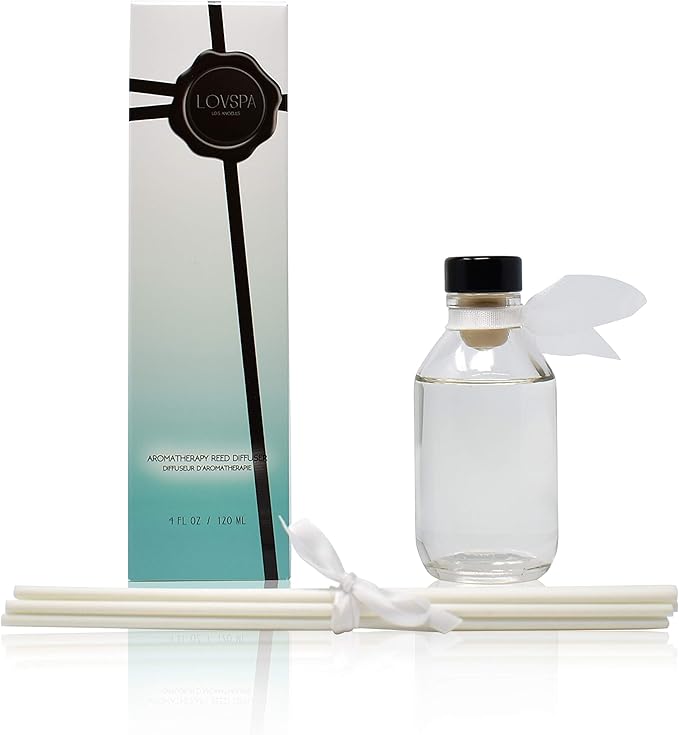 LOVSPA Summer Linen Reed Diffuser & Scent Sticks Gift Set - Fresh Soft Cotton, White Peach, Lavender & Coconut - Natural Essential Oils - Made in The USA