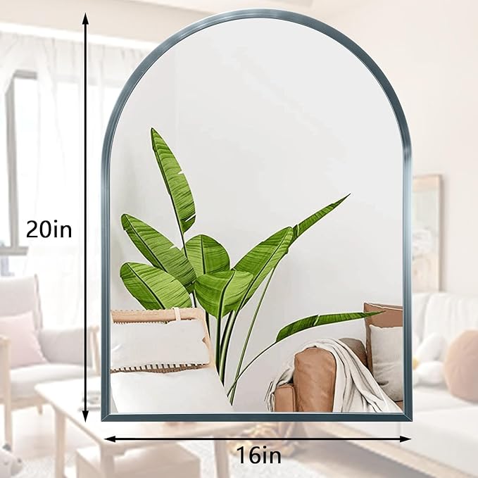 Arch Wall Mirror Bathroom Mirror Blue Metal Framed Mirror, Arched Wall Mounted Vanity Mirror for Bedroom, Living Room, Entryway, 20"x16"