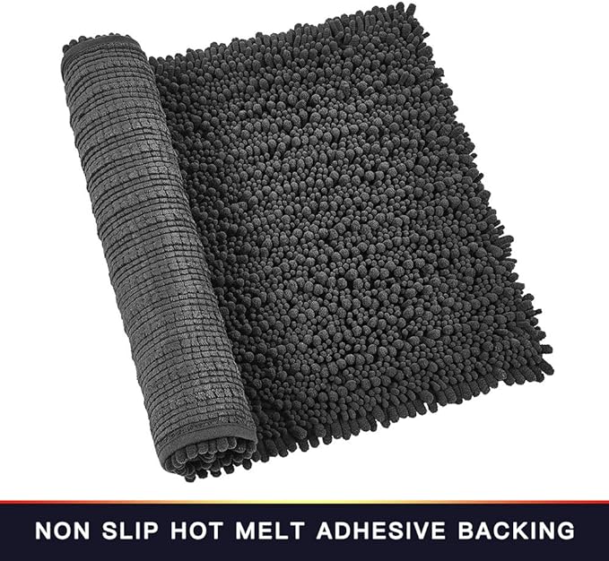 Walensee Bathroom Rug Non Slip Bath Mat (32x20 Inch Dark Grey) Water Absorbent Super Soft Shaggy Chenille Machine Washable Dry Extra Thick Perfect Absorbant Best Large Plush Carpet for Shower Floor