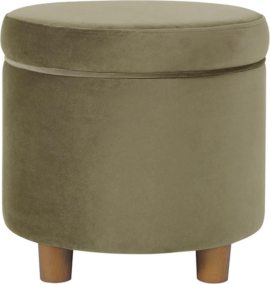 HomePop Home Decor | Upholstered Round Storage Ottoman | Ottoman with Storage for Living Room & Bedroom, Light Sage Green Velvet Large