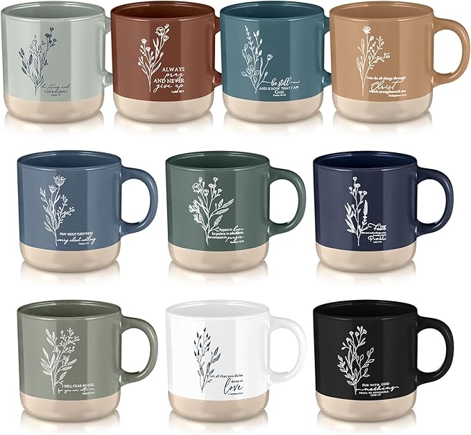 10 Pcs Christian Mugs for Women Inspirational Bible Verse Coffee Mug 13 Oz Religious Cup Ceramic Christian Cup Aesthetic Church Gift For Women Men Teacher Employee Friend (Neutral Color)