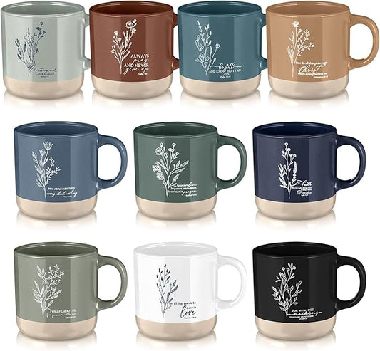 10 Pcs Christian Mugs for Women Inspirational Bible Verse Coffee Mug 13 Oz Religious Cup Ceramic Christian Cup Aesthetic Church Gift For Women Men Teacher Employee Friend (Neutral Color)