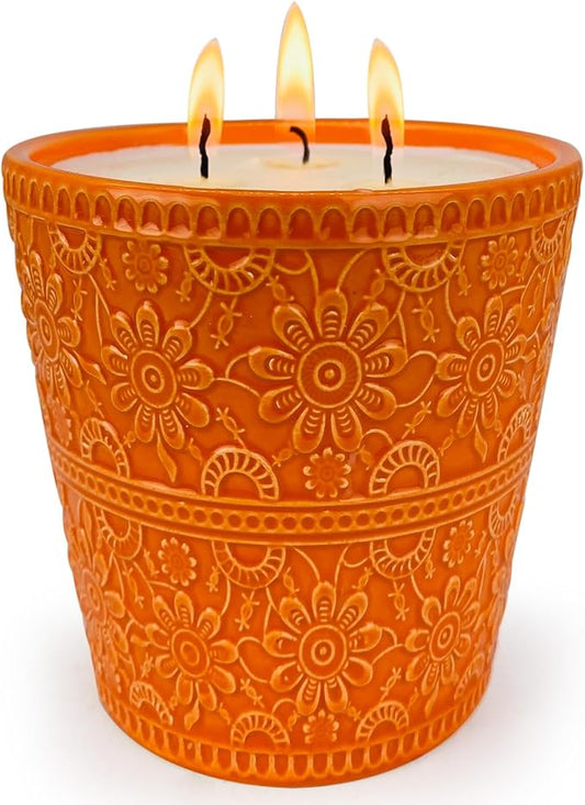 Delicate Orange Porcelain Aromatherapy Candle, Pumpkins Oils and Natural Soy Wax, Halloween Party Thanksgiving Decorations Fall Candles, Home Scented Candles Gift Set for Harvest Decor