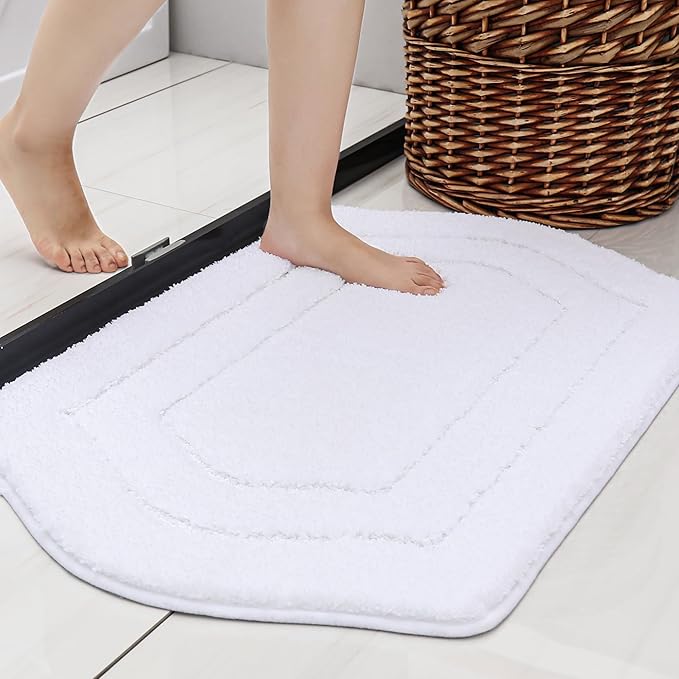 COSY HOMEER Extra Thick Bath Rugs for Bathroom - Anti-Slip Bath Linen Set Mats Soft Plush Yarn Shaggy 100% Strong Polyester Living Room Bedroom Water Absorbent(White,24x36 - Inches)