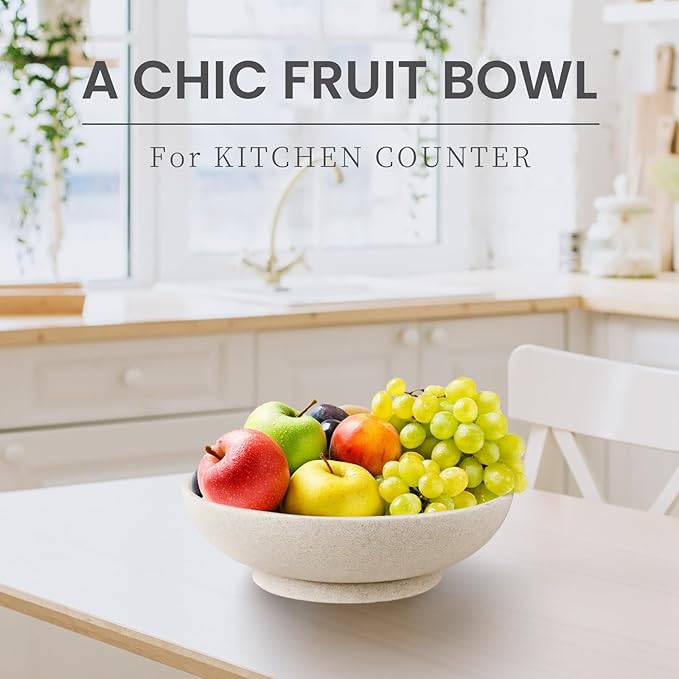 L'ARL GMVOI Large Decorative Bowl,Modern Fruit Bowl for Kitchen Counter,Handicraft Decorative Bowls for Home Decor,Stylish Key Bowl for Entry Table - Artificial Stone Beige