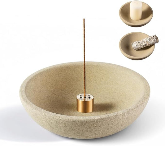 Koville Sandstone Incense Holder, Incense Holder for Sticks with 9 Holes, Natural Stone Incense Burner Ash Catcher for Meditation Yoga SPA, Incense-Sticks Holder(Brown)