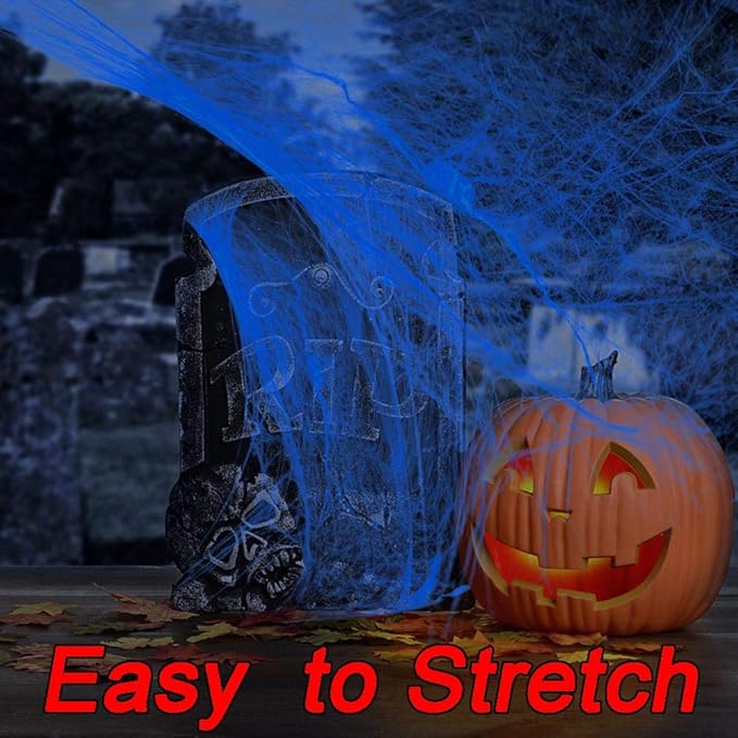 White with Blacklight Lamp,800 sqft Halloween Glow Spider Webs Indoor & Outdoor Spooky Spider Webbing with 37 Fake Spiders for Halloween Decorations