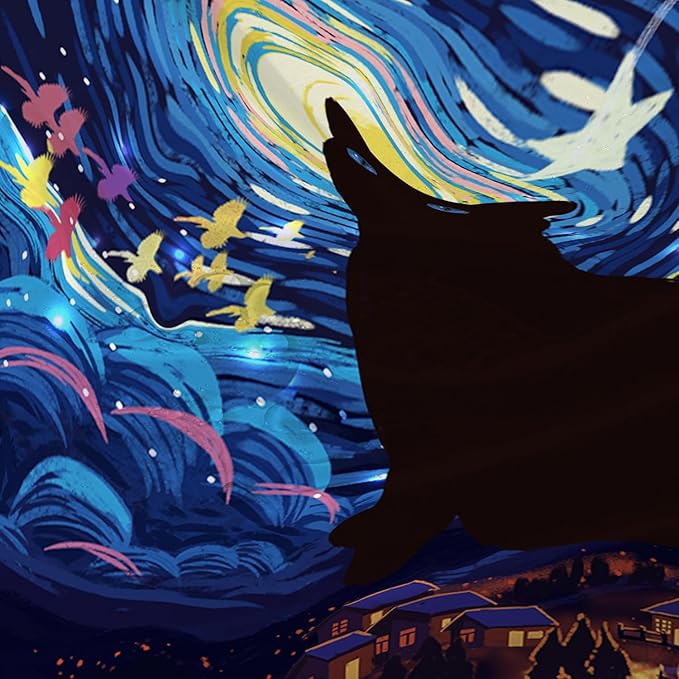 AILONEN Cartoon Black Cat Shower Curtain Set,Starry Night Bath Curtain for Kids Girls Boys,Country Style Shower Curtain,Cat Lovers Animal Shower Curtains for Bathroom Decor, 72" W*78" H