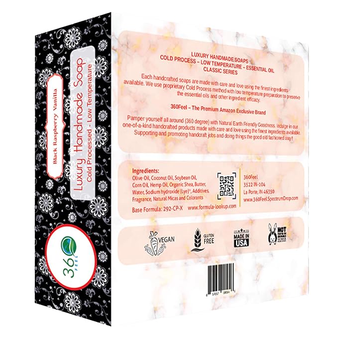 360Feel Black Raspberry Soap - Handcrafted Castile Soap Bar with Soothing Scent - Handmade with Essential Oil - Suitable Gift for Anniversaries, Weddings, and Holiday Stockings - Rich Lather