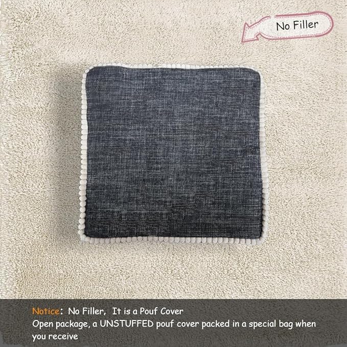 Louis Donné 45x45 Small Square Foot Rest Pouf Cover - Stool Cover for Ottoman, Washable Pet Friendly Storage Bag for Clothes Toys, Breathable Eco-Friendly Durable Wrinkle Resistant Boho Cotton