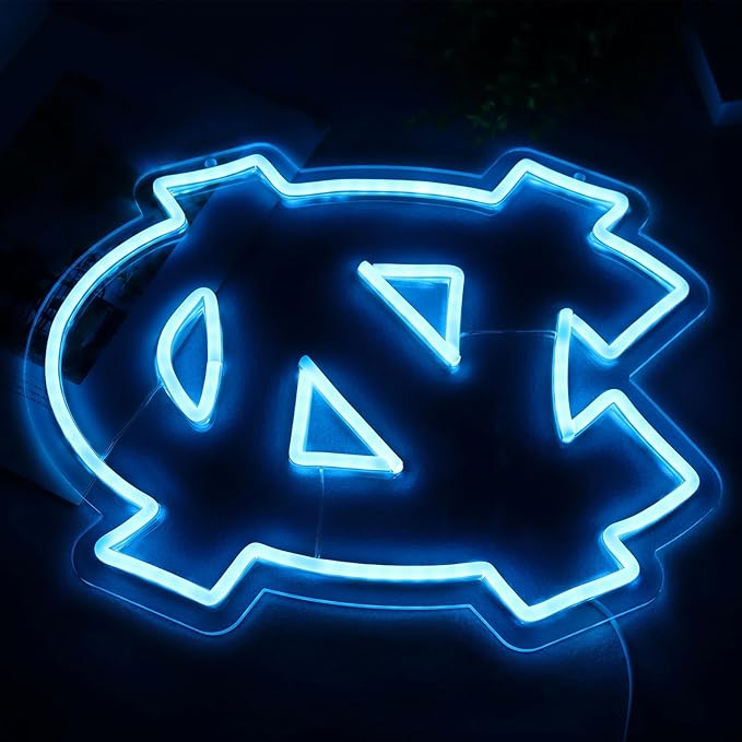 North Carolina Tar Heels Football Neon Signs for Wall Decor，Rugby Football Neon Lights for Bedroom LED Signs Suitable for Man Cave，5V Power Adapter 12 * 15Inch(sky blue)