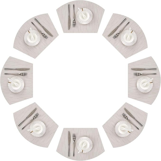 SHACOS Wedge Placemats Set of 8 Woven Vinyl Plastic Placemats for Round Table Place Mats Wipe Clean Non Slip Table Mats, Beige