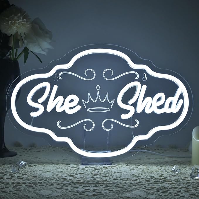 She Shed Neon Sign Vibrant LED Wall Decor girl neon sign for home Sheds, Home Offices, or Personal Spaces, USB-Powered Adjustable Brightness, Fun & Art Decoration for women