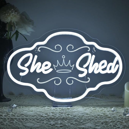 She Shed Neon Sign Vibrant LED Wall Decor girl neon sign for home Sheds, Home Offices, or Personal Spaces, USB-Powered Adjustable Brightness, Fun & Art Decoration for women