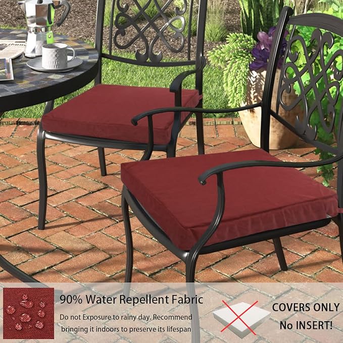 FUNHOME Outdoor Cushion Covers 24 x 24 x 4 inch,Set of 2,Replacement Square Seat Cushion Cover for Patio Furniture Chair,Water Resistant,Fade-Resistant Slipcover Only,No Insert(Rust Red)