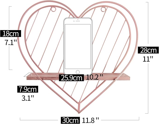 Afuly Floating Shelves for Wall, Cute Heart Wall Shelf Pink Funky Organizer Small Hanging Trinket Storage Aesthetic Room Decor for Bedroom Bathroom Hallway Entryway Vanity, Rose Gold