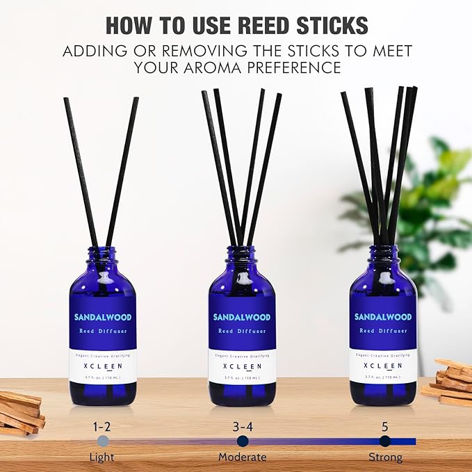 Reed Diffuser, Sandalwood Scented Reed Diffuser Set, Oil Reed Diffuser with 6 Sticks, Home Fragrance Reed Diffuser for Bathroom, Aromatherapy Diffuser for Gift, Christmas Room Decor
