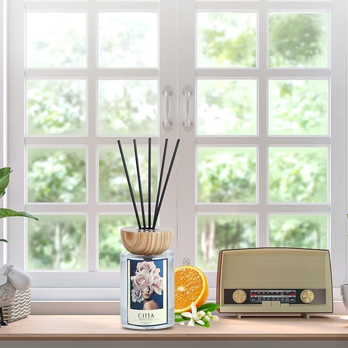 Reed Diffuser Set, 4oz Citrus-White Tea Natural Scent Oil Diffusers Home Fragrance with Reed Diffuser Sticks for Home Office Bathroom Aromatherapy Decor