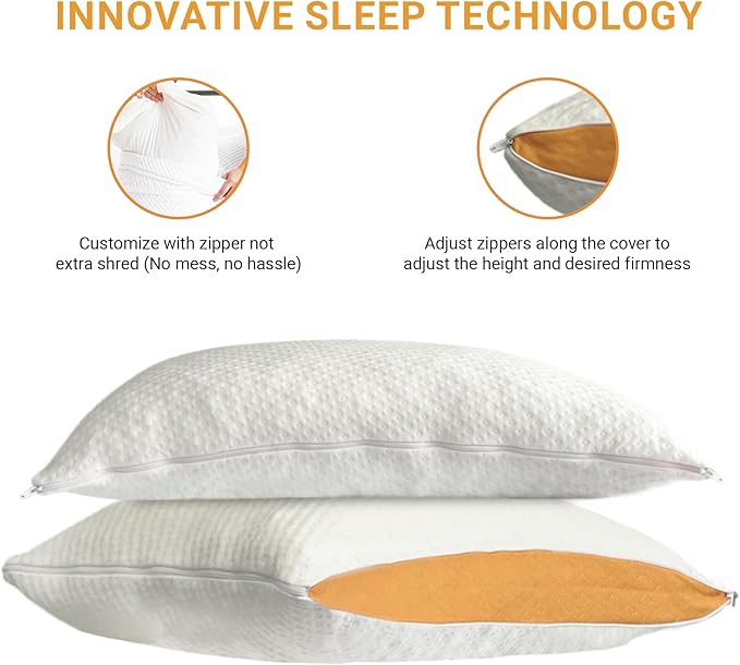 JUVEA Edit Pillow - Down Alternative Talalay Latex Extra Large Pillow. 3 in 1 Firmness Adjustable Pillow Cover to Personalize Sleep Comfort and Support
