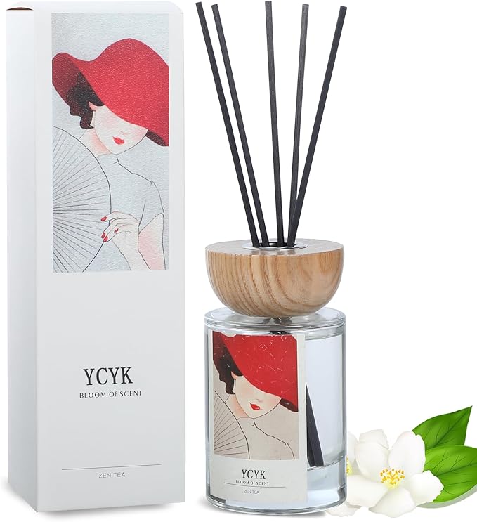 Reed Diffuser Sets 4oz(120ml) Jasmine Natural Scent Oil Diffusers Home Fragrance with Reed Diffuser Sticks for Home Office Bathroom Aromatherapy Decor