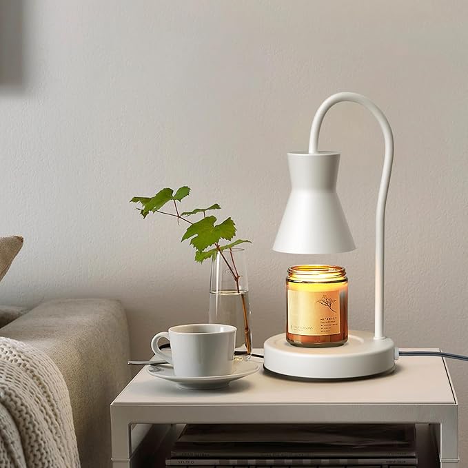 Candle Warmer Lamp with Timer and Dimmer, Vintage Electric Candle Melter with 2 Bulbs, Melter Scented Candle Height Adjustable Compatible with Jar Candles, House Warming Gifts (White)