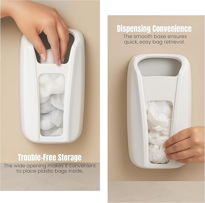 KICHLY Plastic Bag Holder For Grocery Bags, Durable Plastic Bag Organizer Wall Mount, Storage Organizer & Saver for Grocery, Shopping & Trash Bags, White