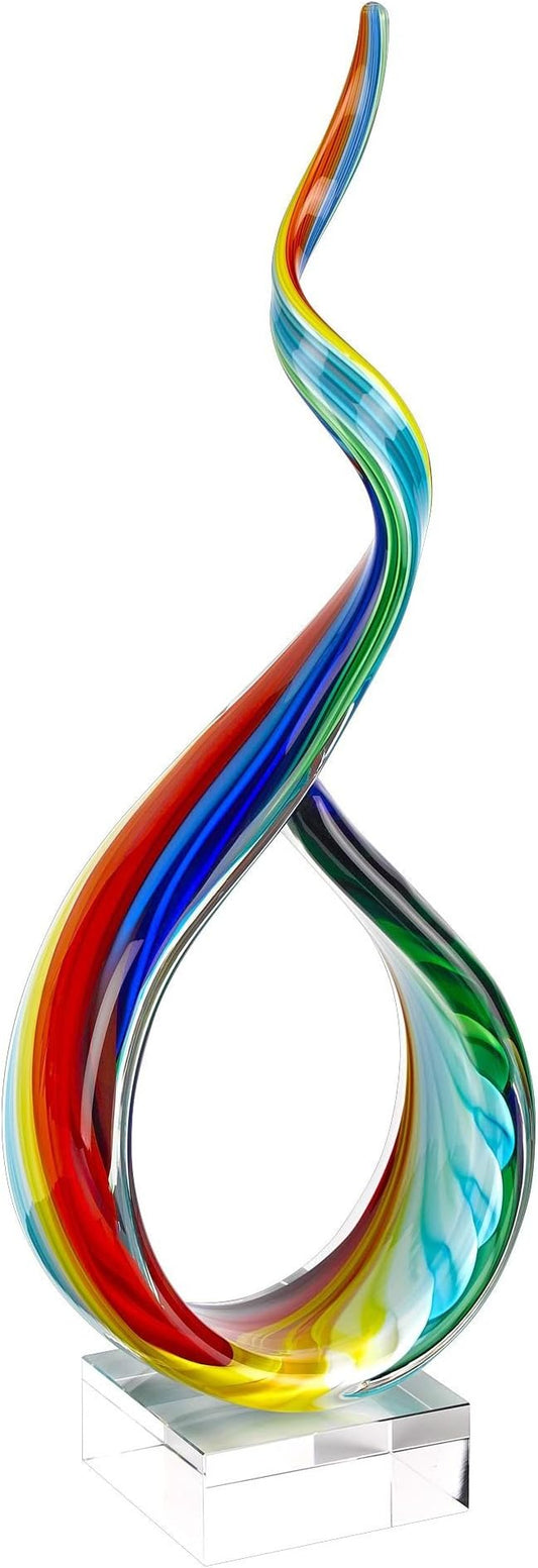 Badash Rainbow Murano-Style Sculpture - Home Decor Statue Glass Art - 18" Tall Mouth-Blown on Crystal Base