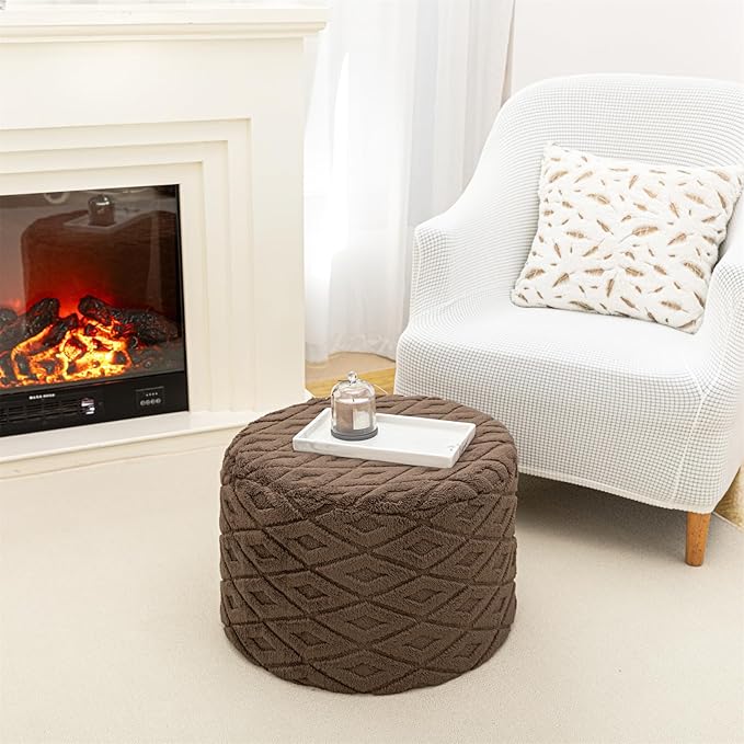 Round Pouf Ottoman Stuffed 20 x 20 x 14 Inches Boho Poof Foot Stool Home Decor Floor Pouffe Ottoman Foot Rest for Couch Sofa Bean Bag Chairs Living Room Bedroom (Dark Coffee)