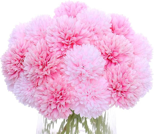 Kimura's Cabin 20Pcs Fake Silk Flower Artificial Ball Flowers Chrysanthemum Flower Faux Mums Flowers Wedding Arrangements Bouquets Decor Home Garden Table Centerpieces (Pink Light Pink)