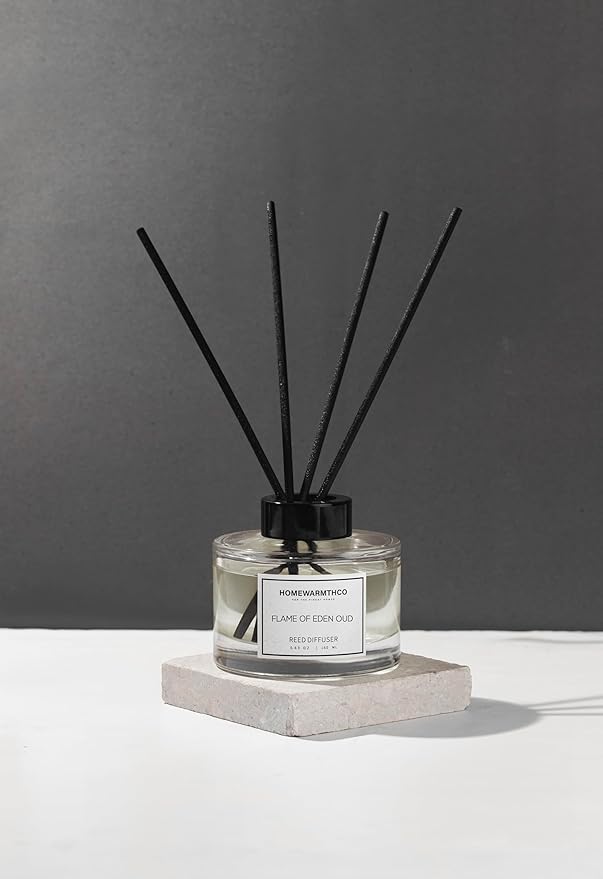 Flame of Eden Oud Reed Diffuser Set - Luxury Fragrance Reed Diffusers for Home, Office & Bathroom Décor - Long-Lasting Scent with Non-Toxic Oils (5.63 oz)