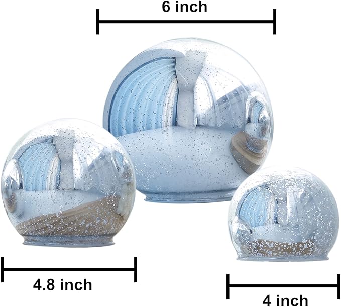 Lighted Mercury Glass Ball Table Lamp, Silver Cordless Glass Orb Christmas Decor Ball Led Light Globe, Modern Light Up Battery Operated Sphere Night Light for Home Bedroom Indoor Decor, Small