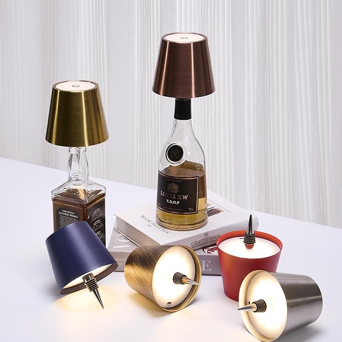 Rechargeable Bottle Lamp, LED Wine Bottle Light Ambient Light for Desk Table Bar Decor, Bottle Lamp Shade for Whiskey Wine Liquor Bottle, Brushed Copper
