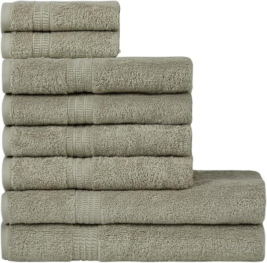 HOMELOVER 8 Piece Towel Set - 100% Organic Cotton, 2 Bath Towels, 4 Hand Towels, 2 Washcloths - 500 GSM, Hotel & Spa Quality, Soft, Quick Dry, Highly Absorbent Bathroom Essentials (Space Gray)