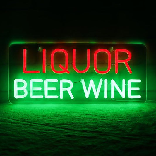 JFLLamp Liquor Beer Wine Neon Signs for Wall Decor Neon Lights for Bedroom Led Business Signs Suitable for Liquor Store Christmas Birthday Party Gift 5V Power Adapter, 16.1 * 7 Inch(Red+Green)