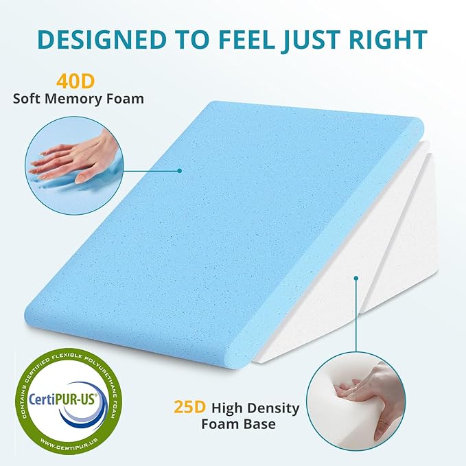 Sasttie Wedge Pillow for Sleep Apnea, 10 Inch Adjustable Bed Wedge Pillow for Back Pain, Acid Reflux, Memory Foam Triangle Pillow Wedge for Sleeping, Post Surgery, Knee Elevate, White & Dark Grey