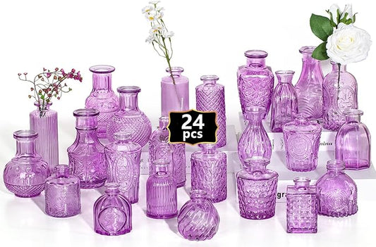 24PCS Mini Bud Vases As Wedding Centerpieces for Tables,Purple Bud Vases for Flowers,Small Flower Vases Suitable for Birthday Party,Anniversary,Wedding Reception,Baby Shower (Purple, 24PCS)