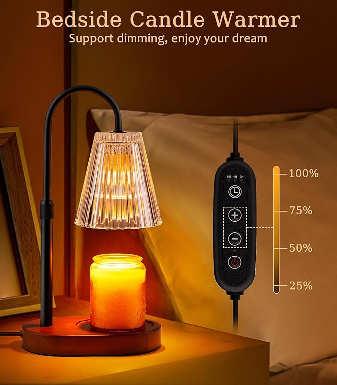 Candle Warmer Lamp with Timer - Electric Candles Wax Warmers Glass Lamps For Jar Candles Burner Adjustable Height and Dimmable Light Modern No Flame Scented Candle Warming Lantern Melter Light 2 Bulbs