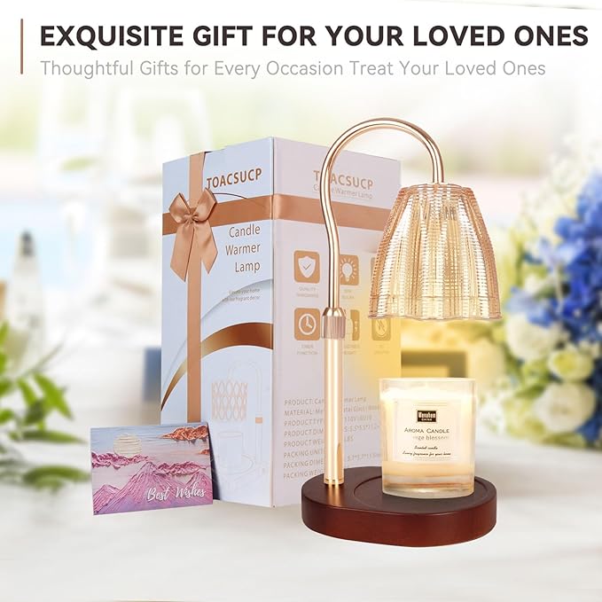 Candle Warmer Lamp with 3 Bulbs, Adjustable Height Dimmable Candle Warmer with Timer, Compatible with Large Jar Candles, Candle Lamp with Charming Gift Box Ribbon for Her/Him