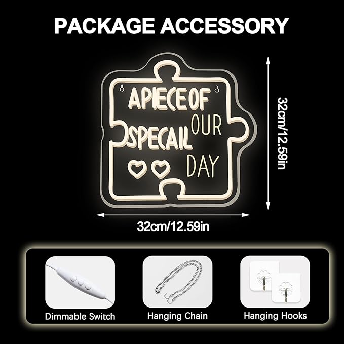NOSUN A PIECE OF OUR SPECIAL DAY Neon Sign for Wall Decor Special Day Light Sign Warm White LED Dimmable Neon Light Sign for Bachelorette Party Engagement Party First Birthday Favors Wedding Anniversary for Party Home Wall Wedding Decoration Art Gift