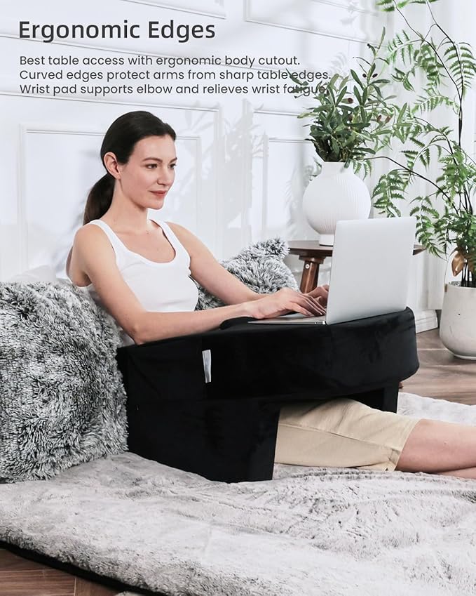 Weighted Idea Reading Pillow for Gaming, Extra Large Arm Rest Pillow for Adult，Lap Desk Pillow Gaming Pillow with 2 Side Pockets for Gaming, Reading, Working Sitting in Bed Floor Sofa (Black)