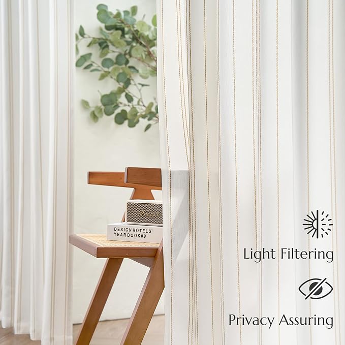 jinchan Yellow and White Striped Curtains 63 Inch Length for Living Room Bedroom Yellow on White Pinstripe Curtains Privacy Light Filtering Rod Pocket Modern Window Treatments Set 2 Panels