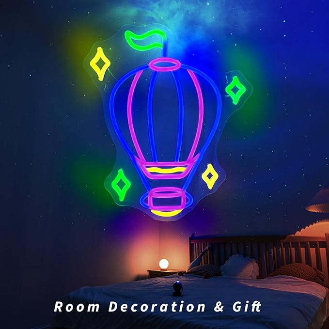 Hot Air Balloon Neon Signs for Wall Decor Blue Purple LED Light Sign for Preppy Room Decor Light Up Sign for Birthday Party Decoration USB Powered