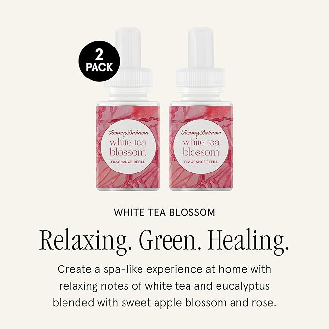 Pura & Tommy Bahama Home Scent Refill - Smart Home Air Diffuser - Up to 120-Hours of Premium Fragrance per Refill - Household Essential - Diffuser Fragrance - 2 Pack, White Tea Blossom
