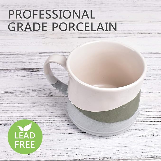 Bosmarlin Large Stoneware Coffee Mug, Big Tea Cup for Office and Home, 21 Oz, Dishwasher and Microwave Safe, 1 PCS (Geometry-Green)