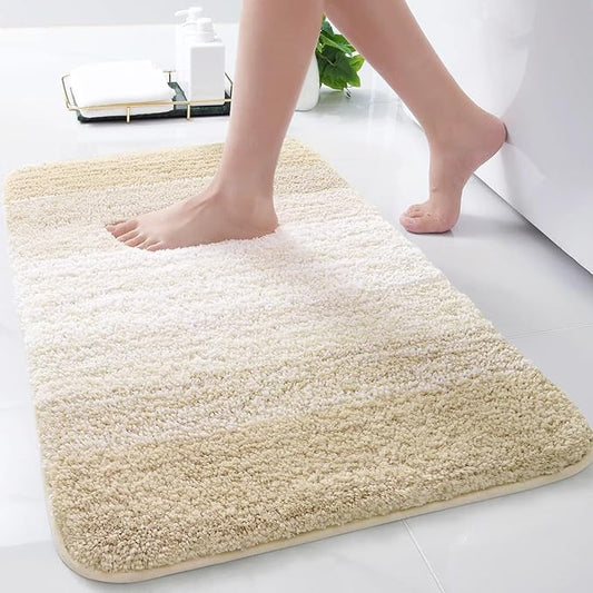 Arotive Microfiber Bathroom Rugs, Shaggy Soft and Absorbent Bath Rug, Non-Slip, Thick Plush Machine Washable Dry Bath Mats for Bathroom, Tub and Shower, 24x16, Light Beige