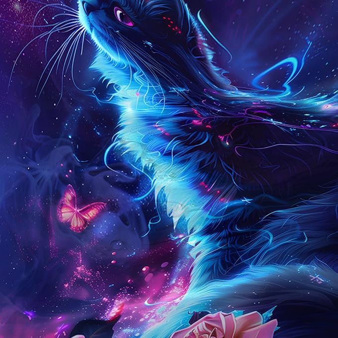 AILONEN 3D Rose Cat Shower Curtain Set, Beautiful Kitten with Butterfly Shower Curtain Liner for Kids Boys Girls,Boho Galaxy Shower Curtain for Bathroom,72" W*72" H