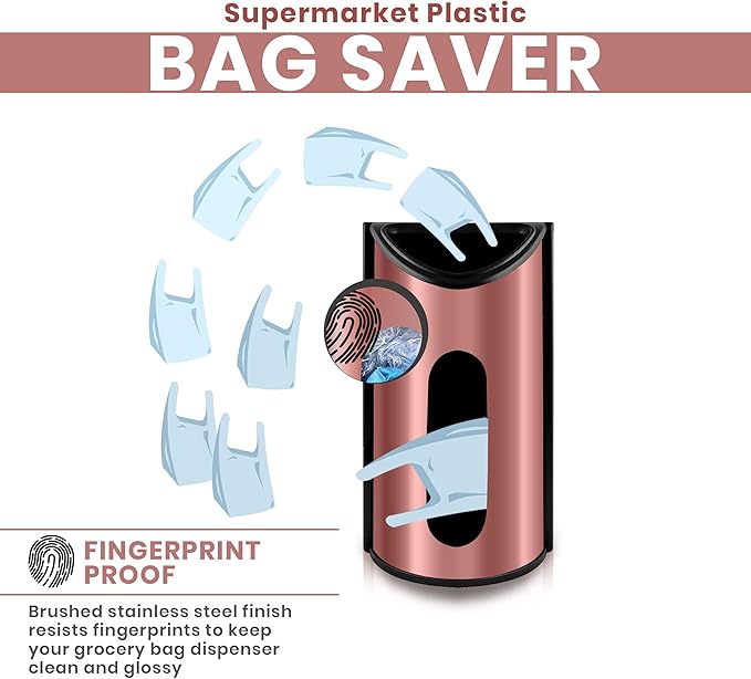 Utopia Kitchen Grocery Plastic Bag Holder and Dispenser, Easy Wall Mount Bag Saver, Stainless Steel, Rosegold